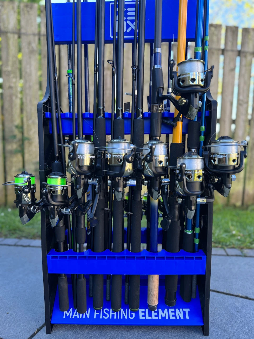 Large bundle of spinning rods and reels with free organiser stand, trade offer Ireland