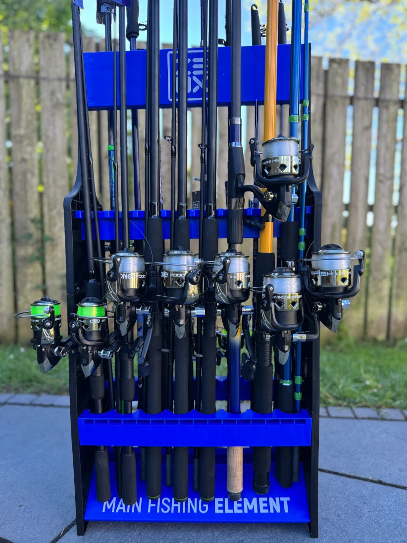 Professional fishing combo pack, 16 rods and reels with shelf included in price