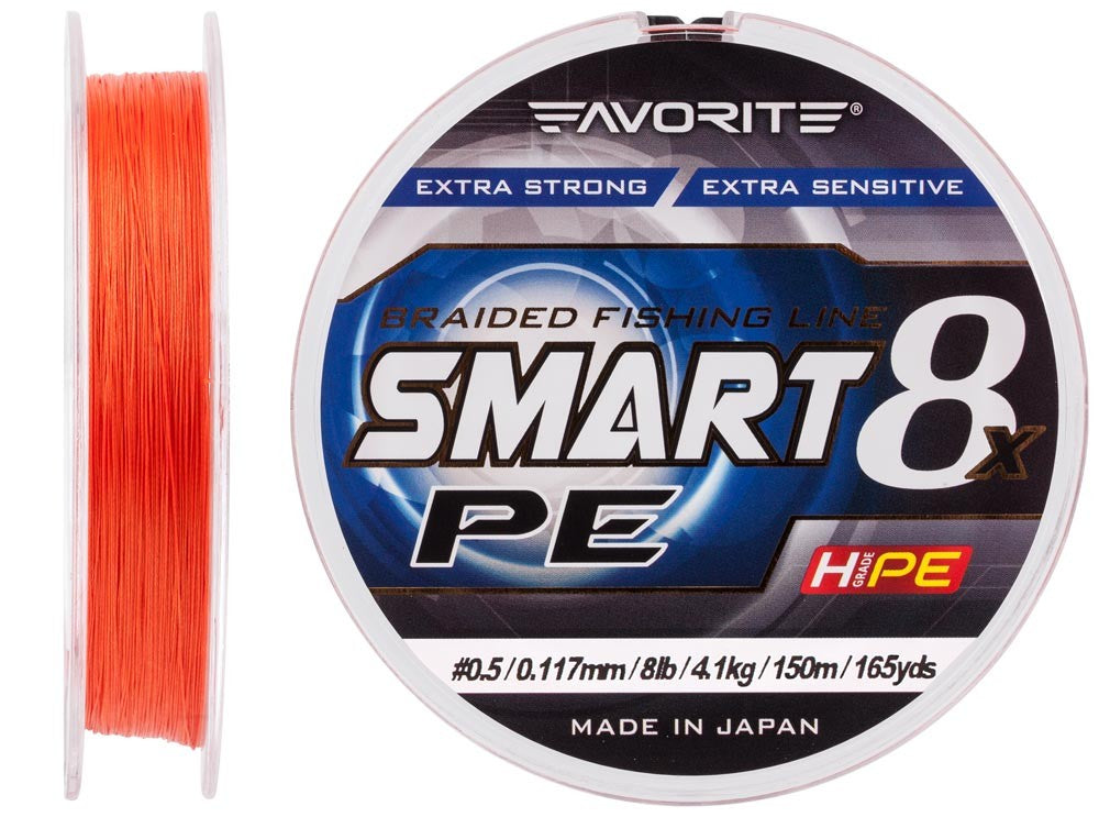 Braided Line Favorite Smart PE 8x 150м (red orange) #0.5/0.117mm 8lb/4.1kg