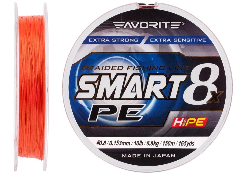 Braided Line Favorite Smart PE 8x 150м (red orange) #0.8/0.153mm 10lb/6.8kg