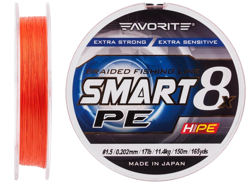Braided Line Favorite Smart PE 8x 150м (red orange) #1.5/0.202mm 17lb/11.4kg